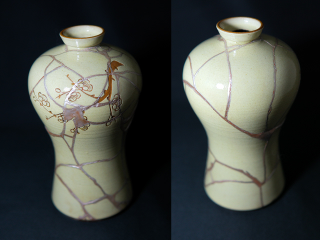 金継ぎ 堺市 修復 花瓶 割れ 修理 銀粉