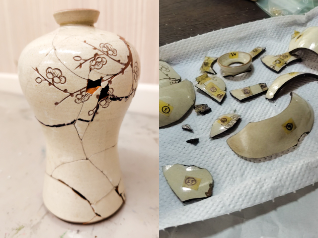 金継ぎ 堺市 修復 花瓶 割れ 修理 銀粉